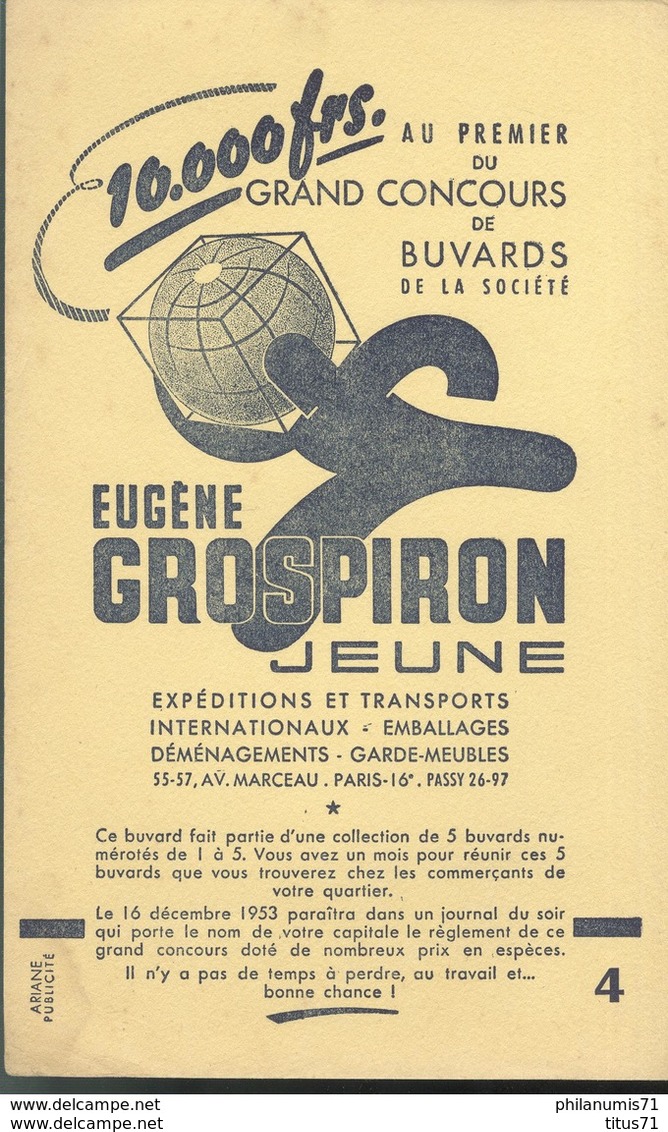 Buvard  Eugène Grospiron Jeune - Expéditions Et Transports Internationaux - Très Bon état - Transports
