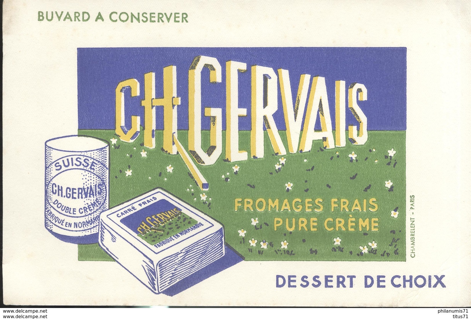 Buvard  Ch Gervais - Fromages Frais Pure Crème - Très Bon état - Dairy