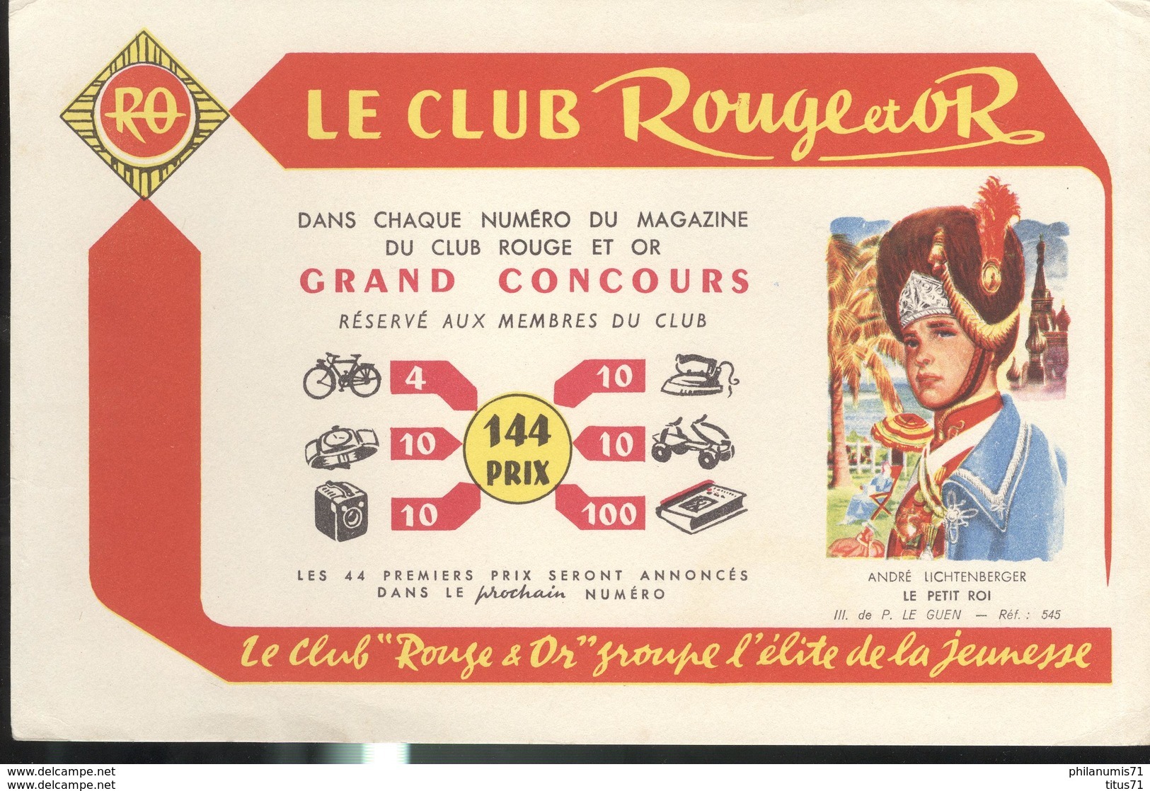 Buvard  Club Rouge Et Or - Groupe L'élite Dela Jeunesse - Le Petit Roi - Très Bon état - Enfants