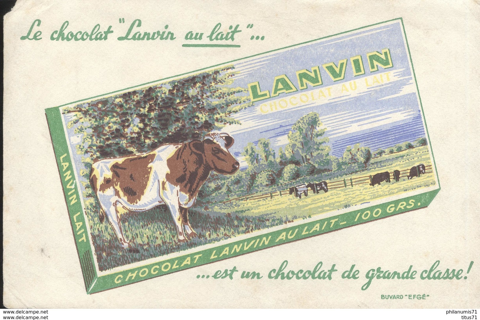 Buvard  Chocolat Lanvin Au Lait - Un Chocolat De Grande Classe - Bon état - Cocoa & Chocolat