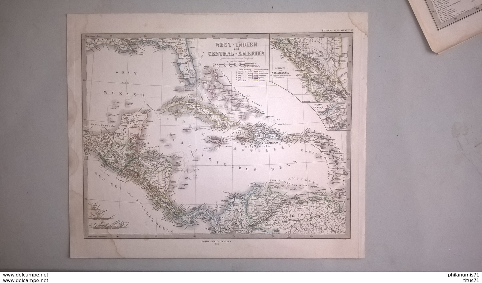 Carte Amérique Centrale - Editeur Justus Perthes  1876 - Stieler's Hand Atlas N° 87 - 38 X 45 Cm - Pas De Pli - Landkarten