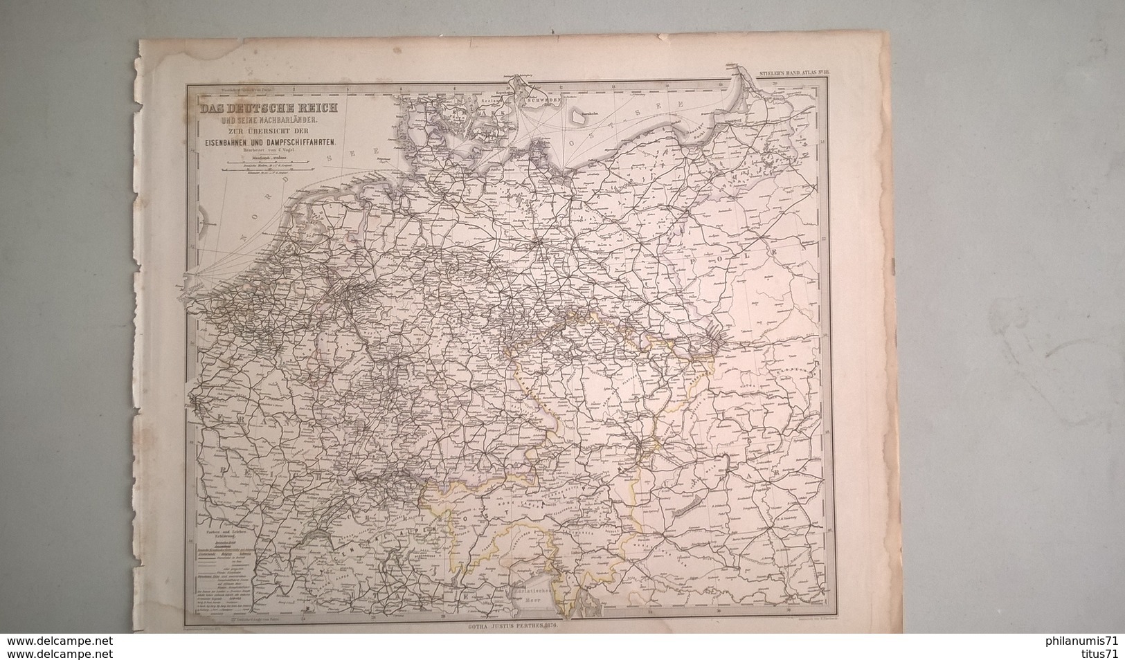 Carte D'Allemagne Et Pays Voisins - Editeur Justus Perthes  1876 - Stieler's Hand Atlas N° 18 - 38 X 45 Cm - Pas De Pli - Cartes Géographiques