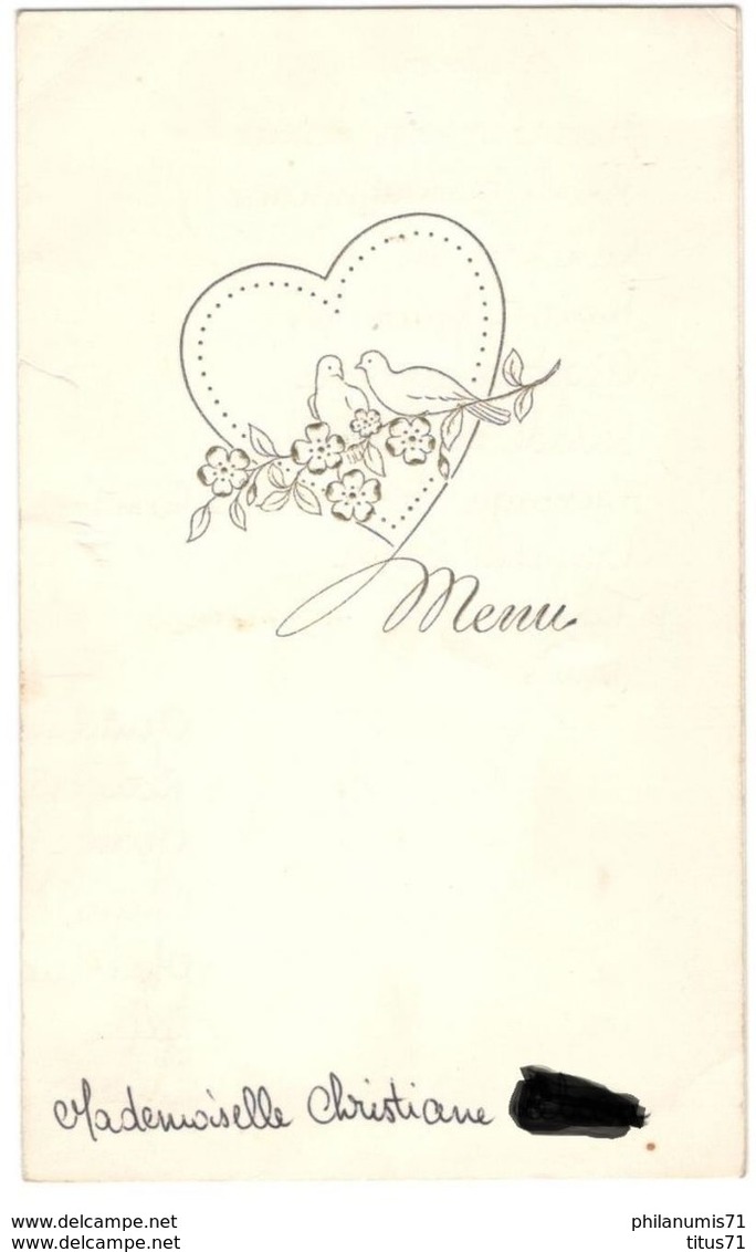 Menu De Mariage 7 Novembre 1959 - Menus