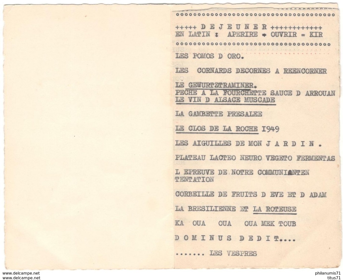 Menu Souvenir 22 Mai 1955 - "Les Cornards Décornés à Réencorner - Laitue Baveuse " - Repas De Gadzars ??? - Menus