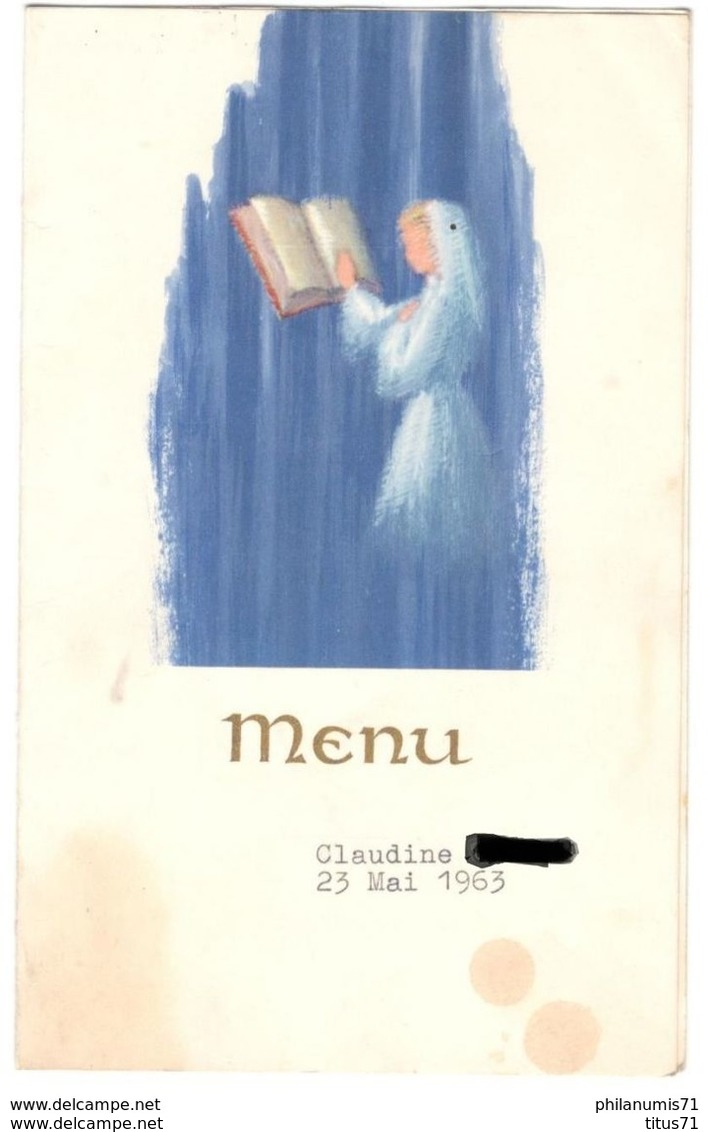 Menu De 1ère Communion - 23 Mai 1963 - Menus