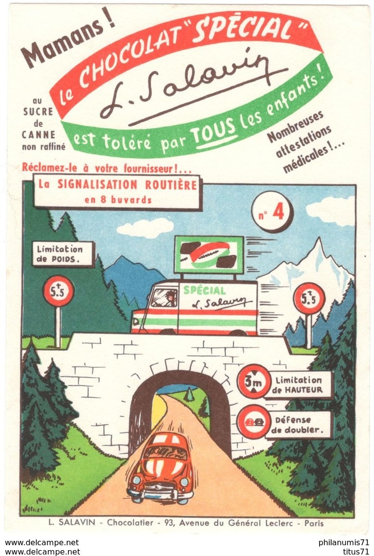 Buvard Chocolat Salavin - La Signalisation Routière N° 4 - Très Bon état - Chocolat