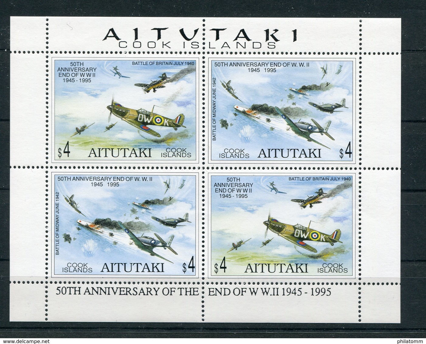 Aitutaki - Mi.Nr. 740 / 741 Kleinbogen - "50 Jahre Ende 2. Weltkrieg" ** / MNH (aus Dem Jahr 1995) - Aitutaki