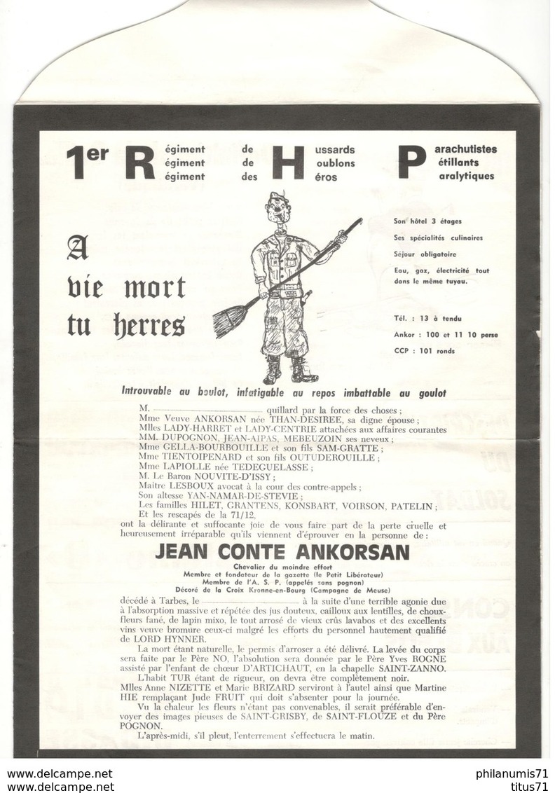 Avis De Décès Du Père 100 - 1er Régiment De Hussards Parachutistes - 1970 - Folklore Militaire - Documents