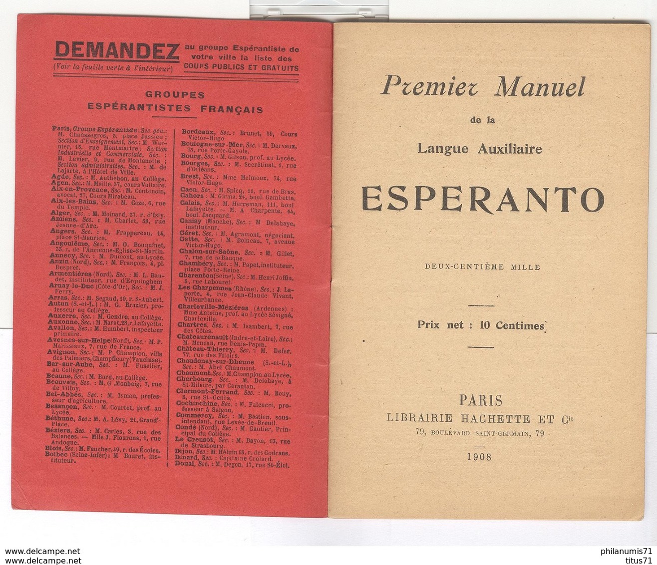 Manuel Esperanto 1908 10 X 15,4 Cm 32 Pages 1908 Très Bon état - Non Classés