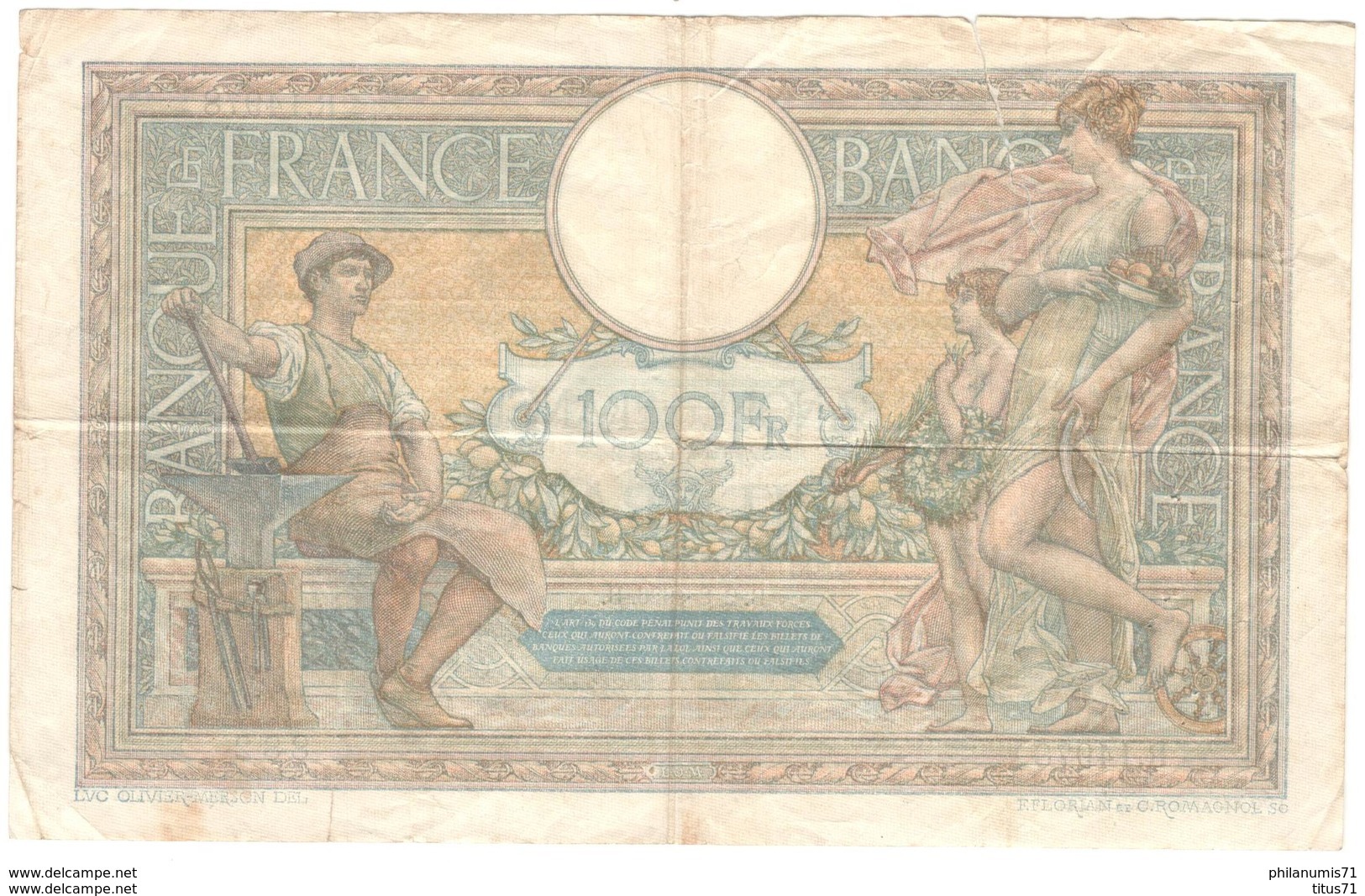 Billet 100 Francs France Merson 2-8-1926 Bon état Général Mais Grande Déchirure De 8 Cm - 100 F 1908-1939 ''Luc Olivier Merson''