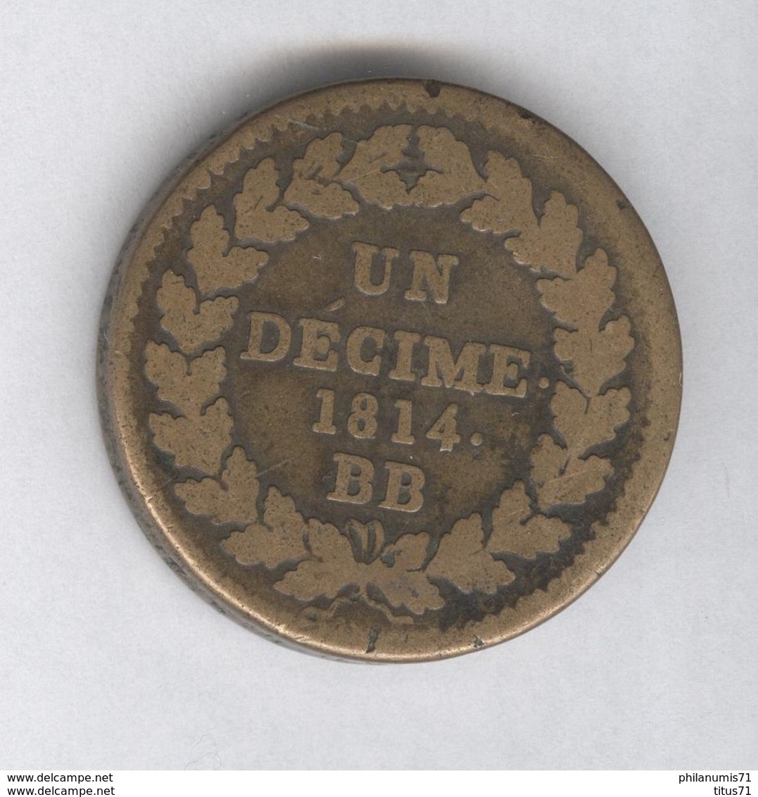 1 Décime France L Couronné - 1814 BB - Lourd - Autres & Non Classés