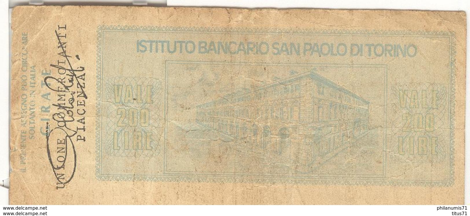 Billet 200 Lires / Duecento Lire - Istituto Bancario San Paolo Di Turino - Other & Unclassified