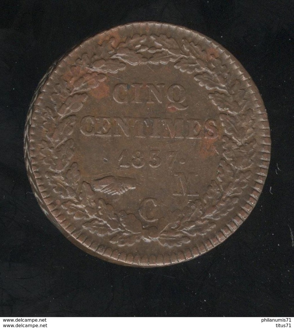 5 Centimes Monaco 1837 MC Honoré V - TTB+ - Charles III.