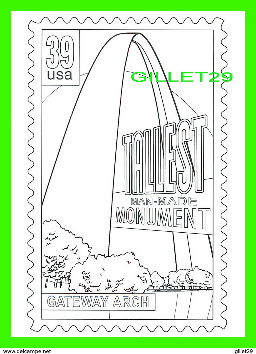 TIMBRES REPRÉSENTATIONS - CHILDRENS COLORING POST CARDS - TALLEST MAN-MADE MONUMENT, GATEWAY ARCH IN ST LOUIS -- - Timbres (représentations)