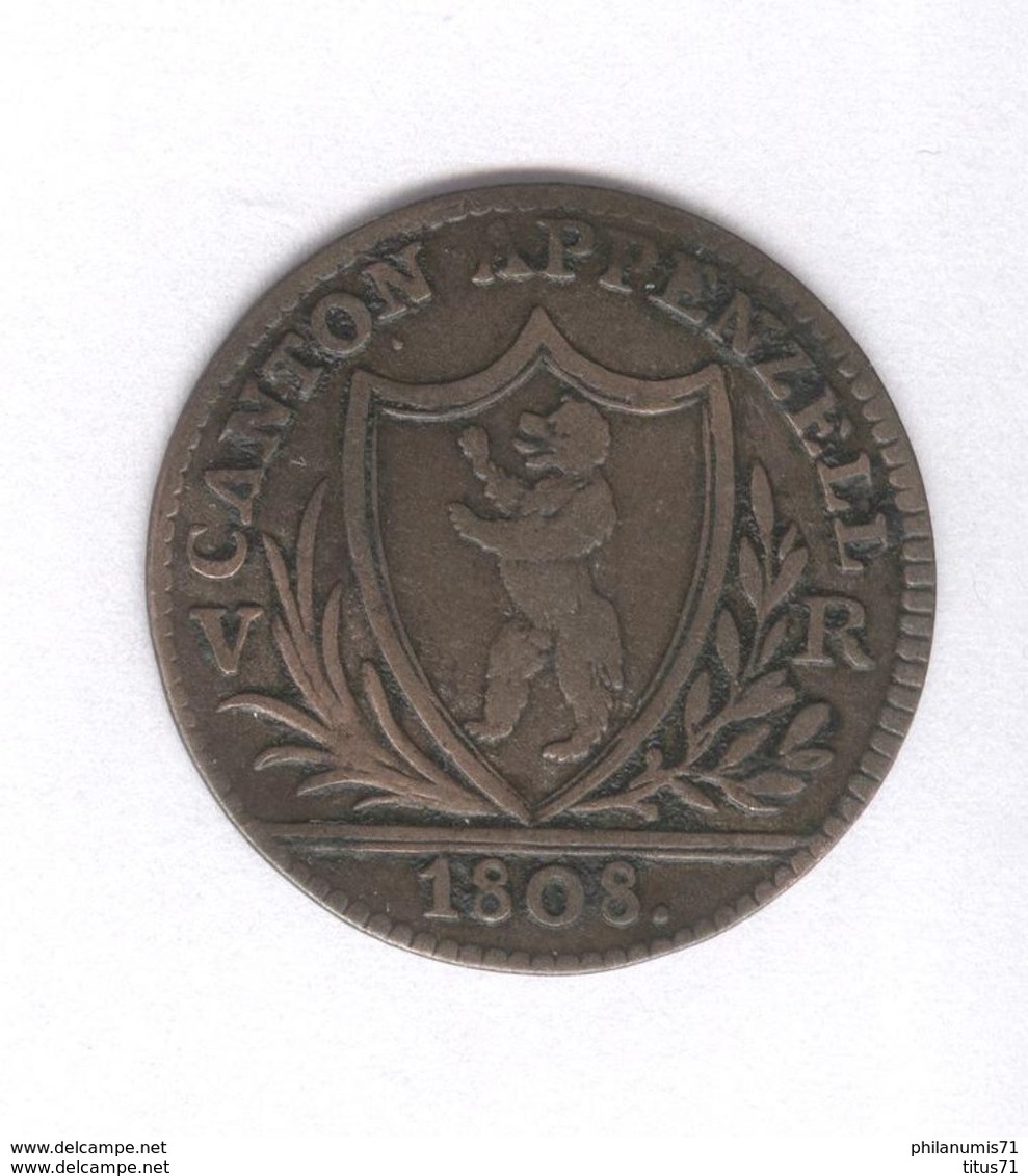 1 Batzen Suisse Canton D'  Appenzell 1808 TTB+ - Autres & Non Classés