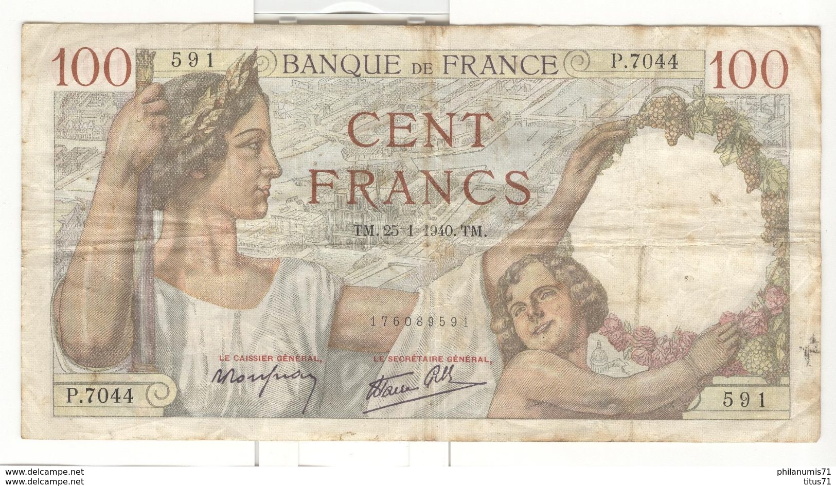 Billet 100 Francs France Sully 25-01-1940 - 100 F 1939-1942 ''Sully''