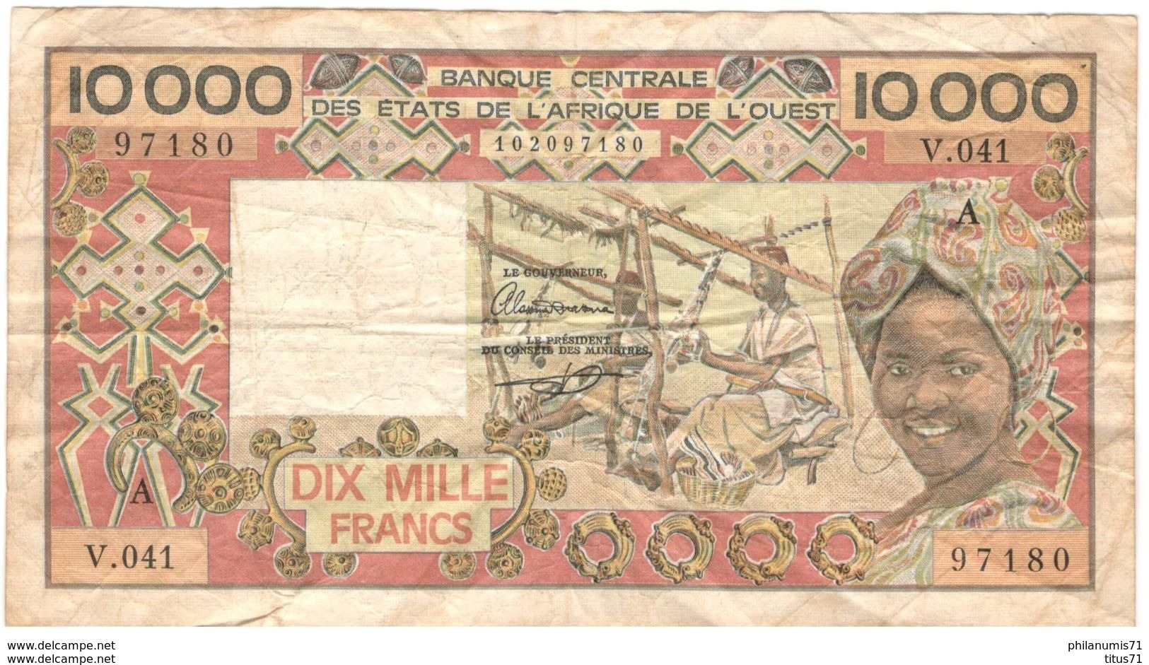 Billet 10 000 Francs Côte D'Ivoire - 1989 TB - Côte D'Ivoire