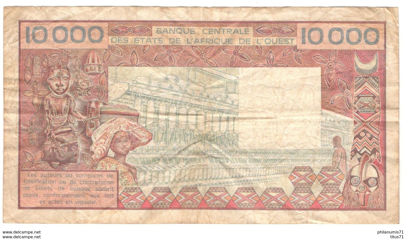 Billet 10 000 Francs Côte D'Ivoire - 1989 TB - Côte D'Ivoire