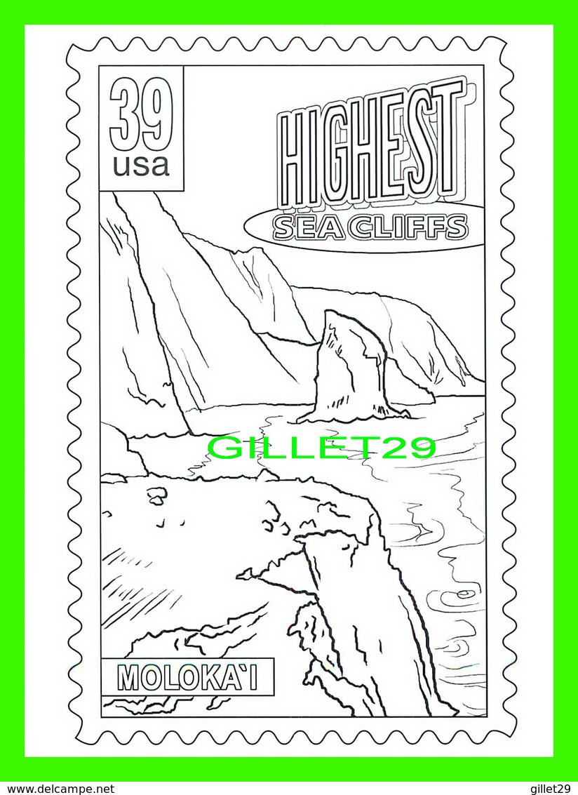 TIMBRES REPRÉSENTATIONS - CHILDRENS COLORING POST CARDS - HIGHEST SEA CLIFFS, MOLOKA'I ISLAND , HAWAII - - Briefmarken (Abbildungen)