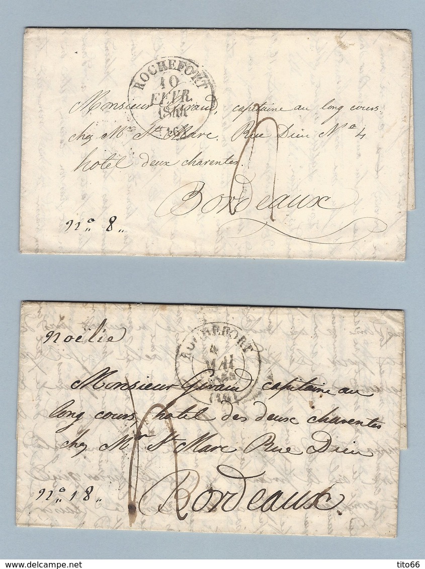 2 LAC De Rochefort 1844 Adressé Au Capitaine Long Cours A Bordeaux - 1801-1848: Précurseurs XIX