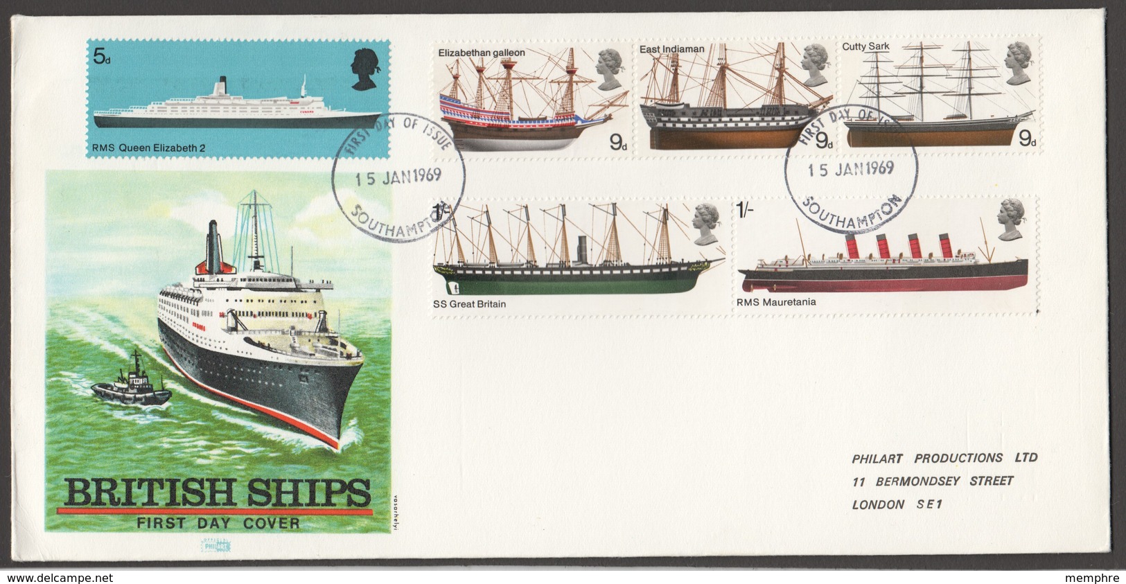 1969  British Ships    On PhilArt Private FDC - 1952-71 Ediciones Pre-Decimales