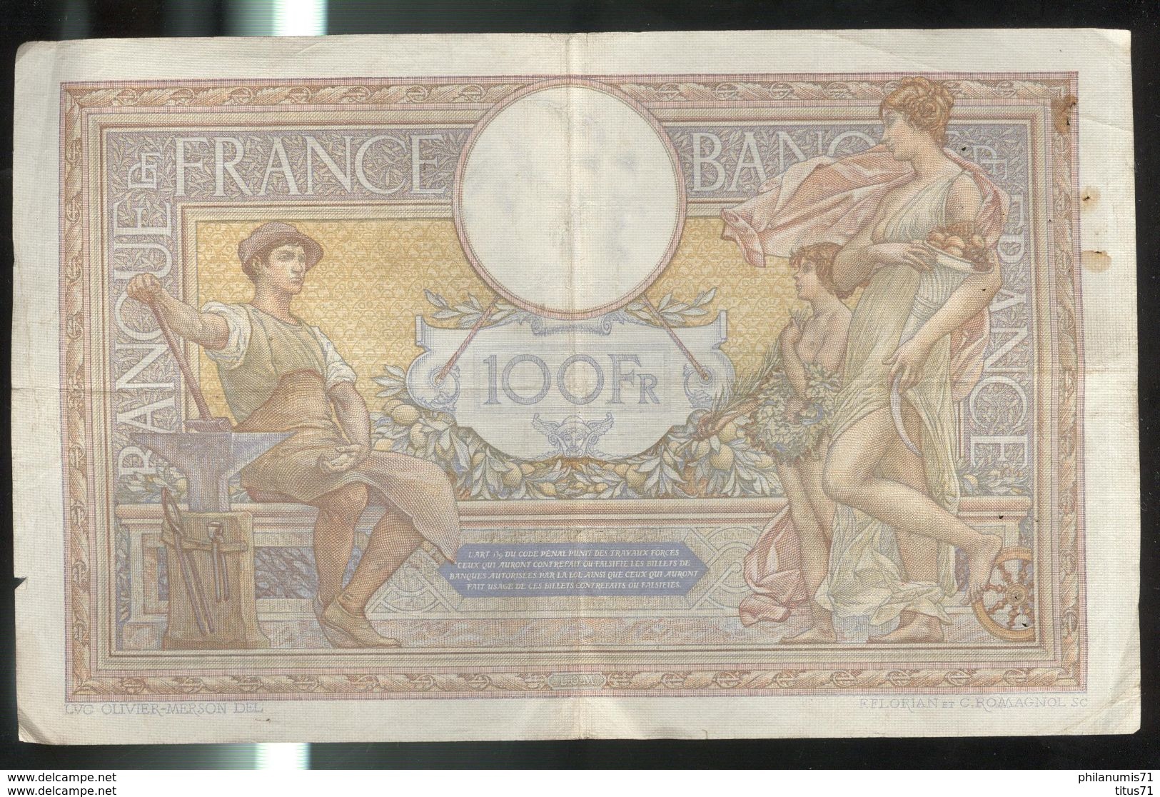 Billet 100 Francs France Merson 27-05-1938 - 100 F 1908-1939 ''Luc Olivier Merson''