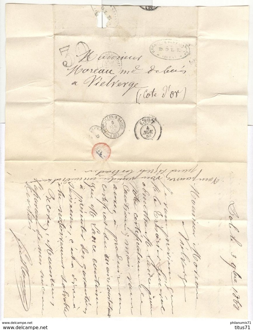 Marcophilie - Lettre De Dôle (39 ) à Vielverge ( 21 )  1868 - Surtaxe 30 - 1849-1876: Période Classique