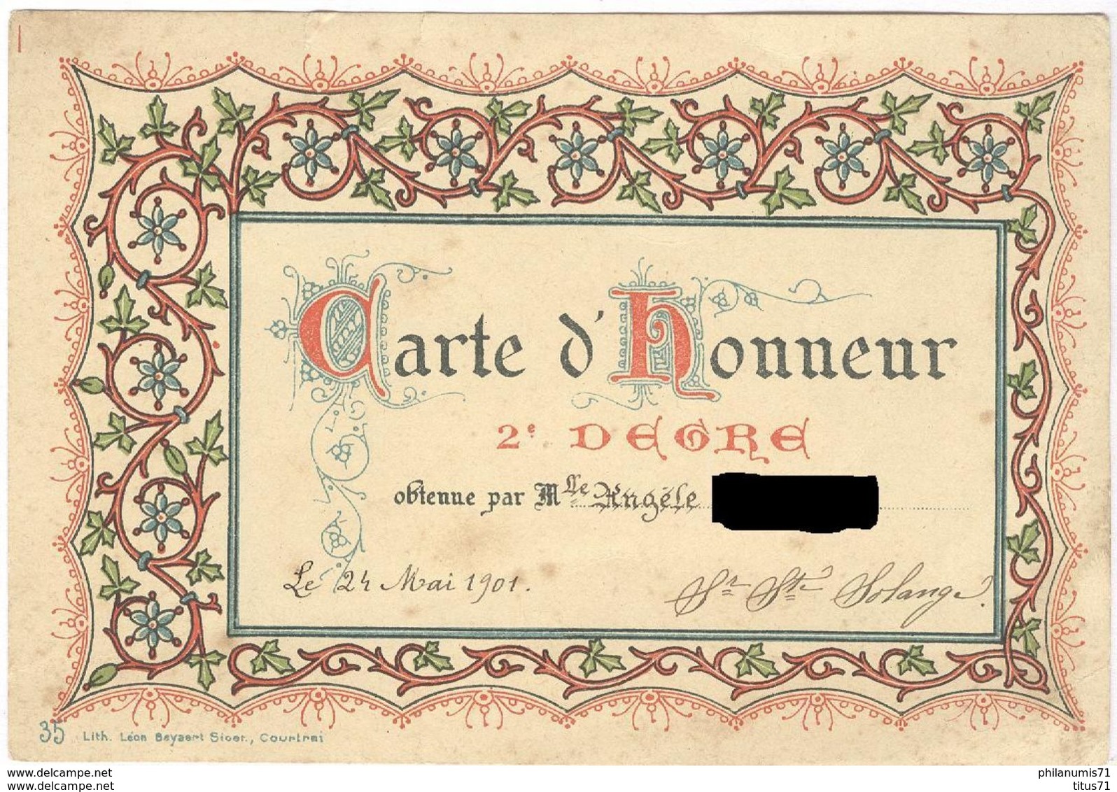 Carte D'Honneur - Pensionnat Des Dames De Saint-Maur à Chalon Sur Saône - 24 Mai 1901 - Diplomas Y Calificaciones Escolares