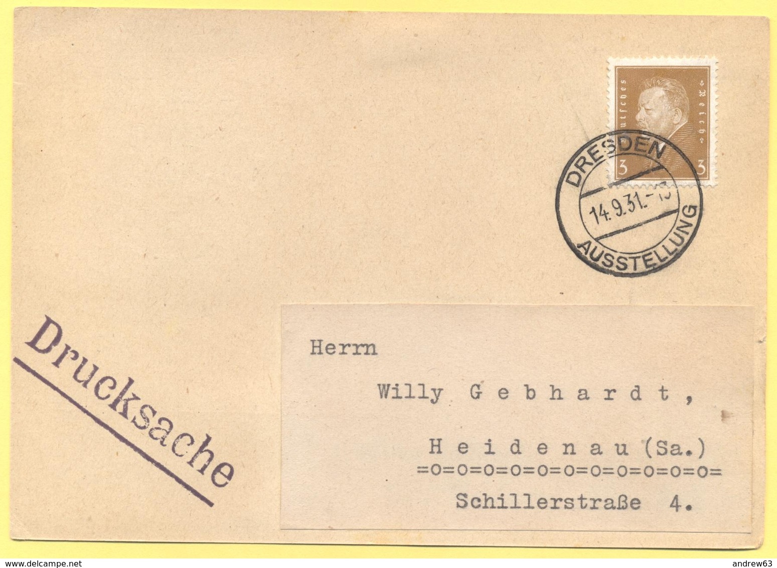 Deutsches Reich - 1931 - 3 + Special Cancel Dresden Ausstellung - Drucksache - Viaggiata Da Dresden Per Heidenau - Cartas & Documentos