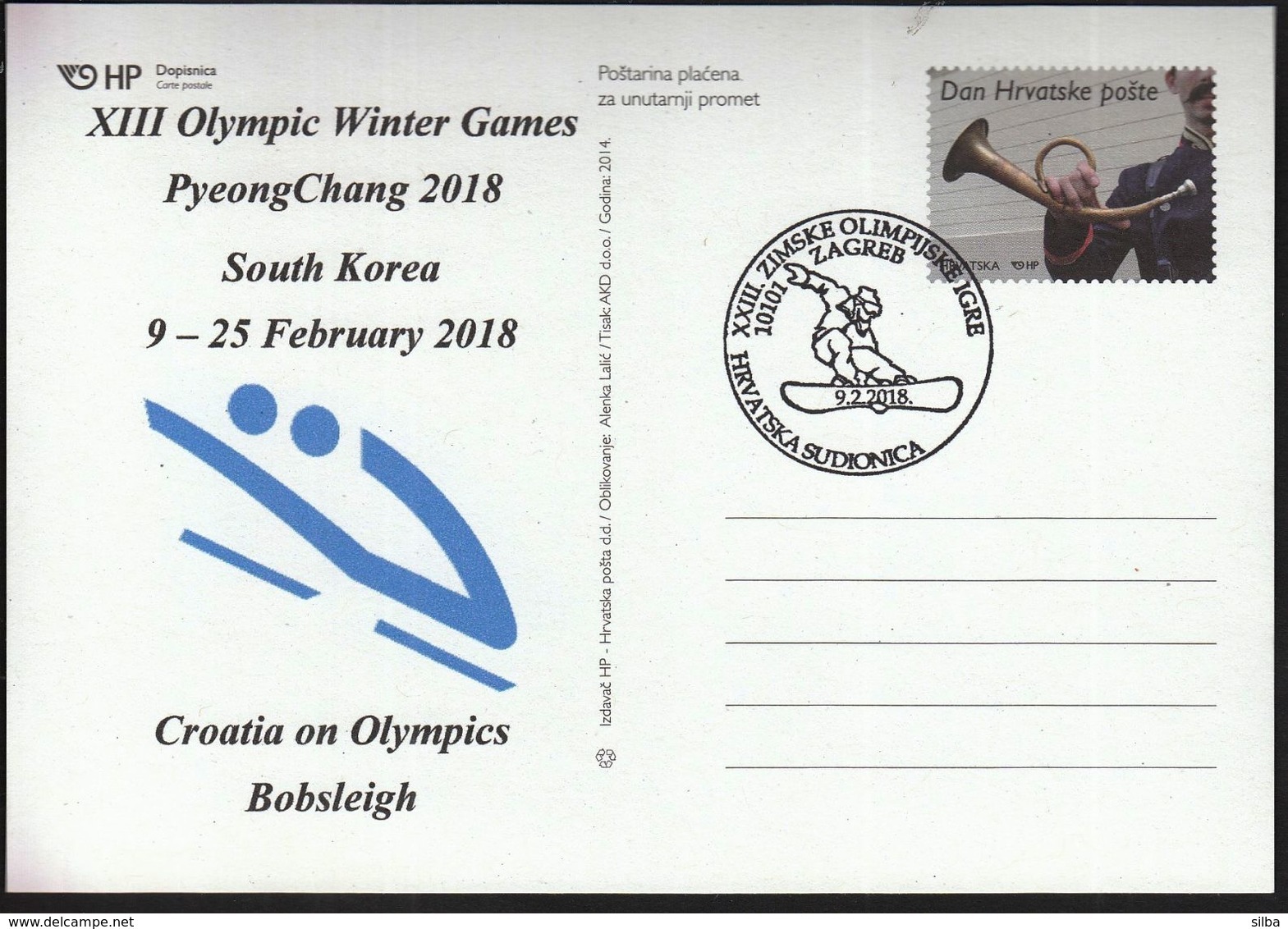 Croatia Zagreb 2018 / XIII Olympic Winter Games PyeongChang South Korea / Croatia On Olympics / Bobsleigh - Sonstige & Ohne Zuordnung