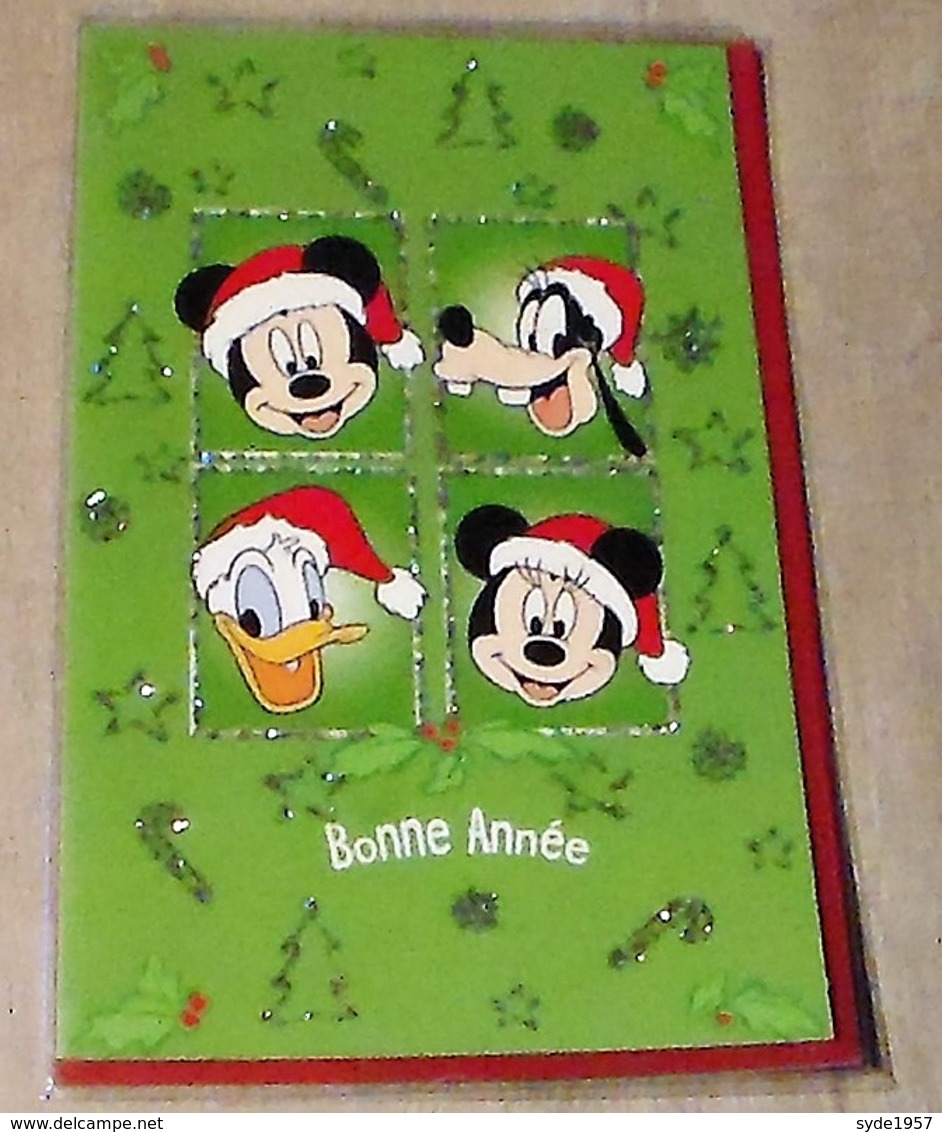 Carte De Voeux Bonne Année Mickey, Donald, Dingo Et  Minnie - Autres & Non Classés