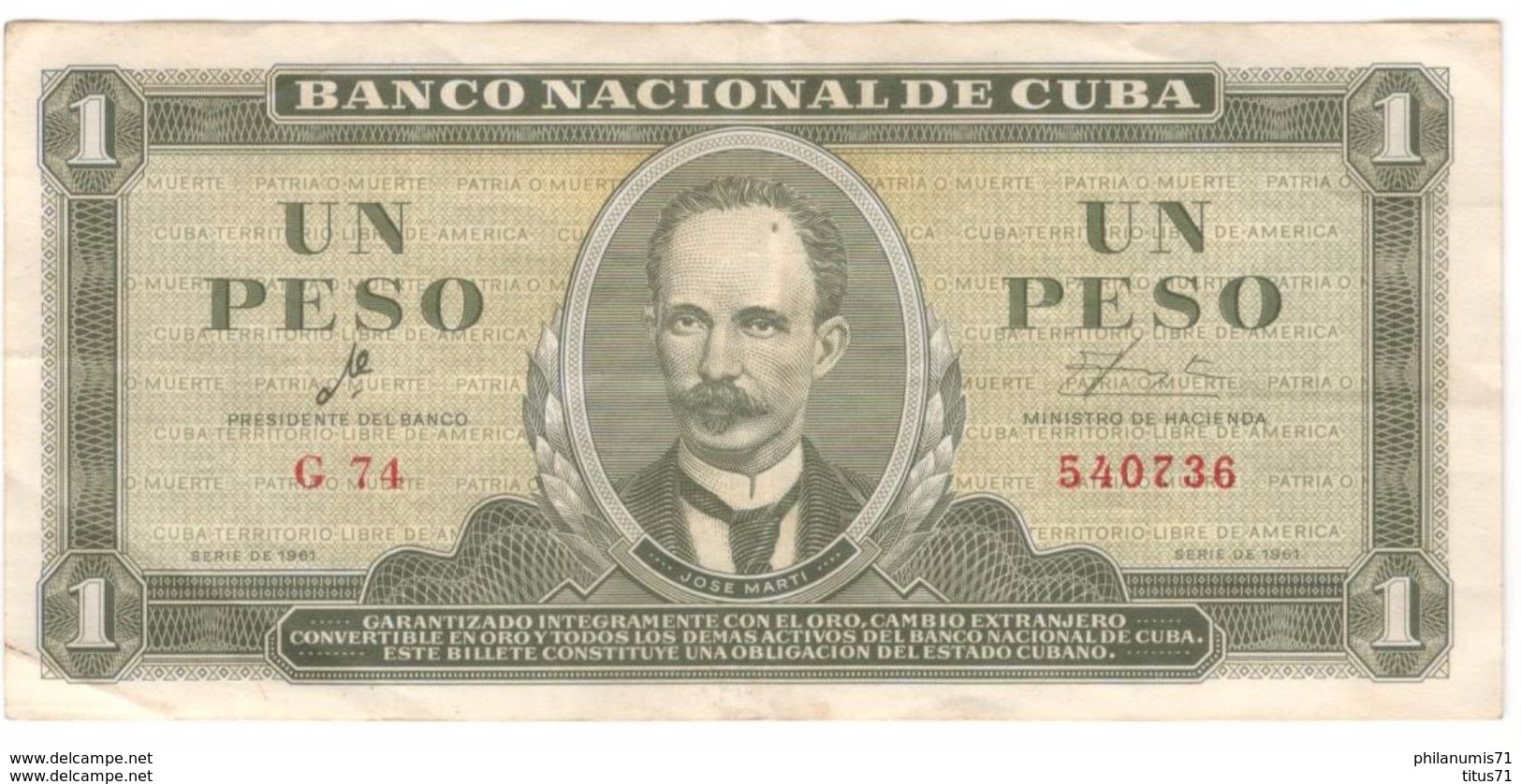 Billet 1 Peso Cuba 1961 Bon état - Cuba