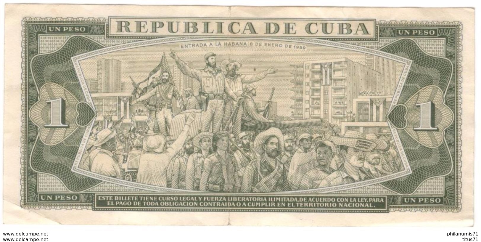 Billet 1 Peso Cuba 1961 Très Bon état - Cuba