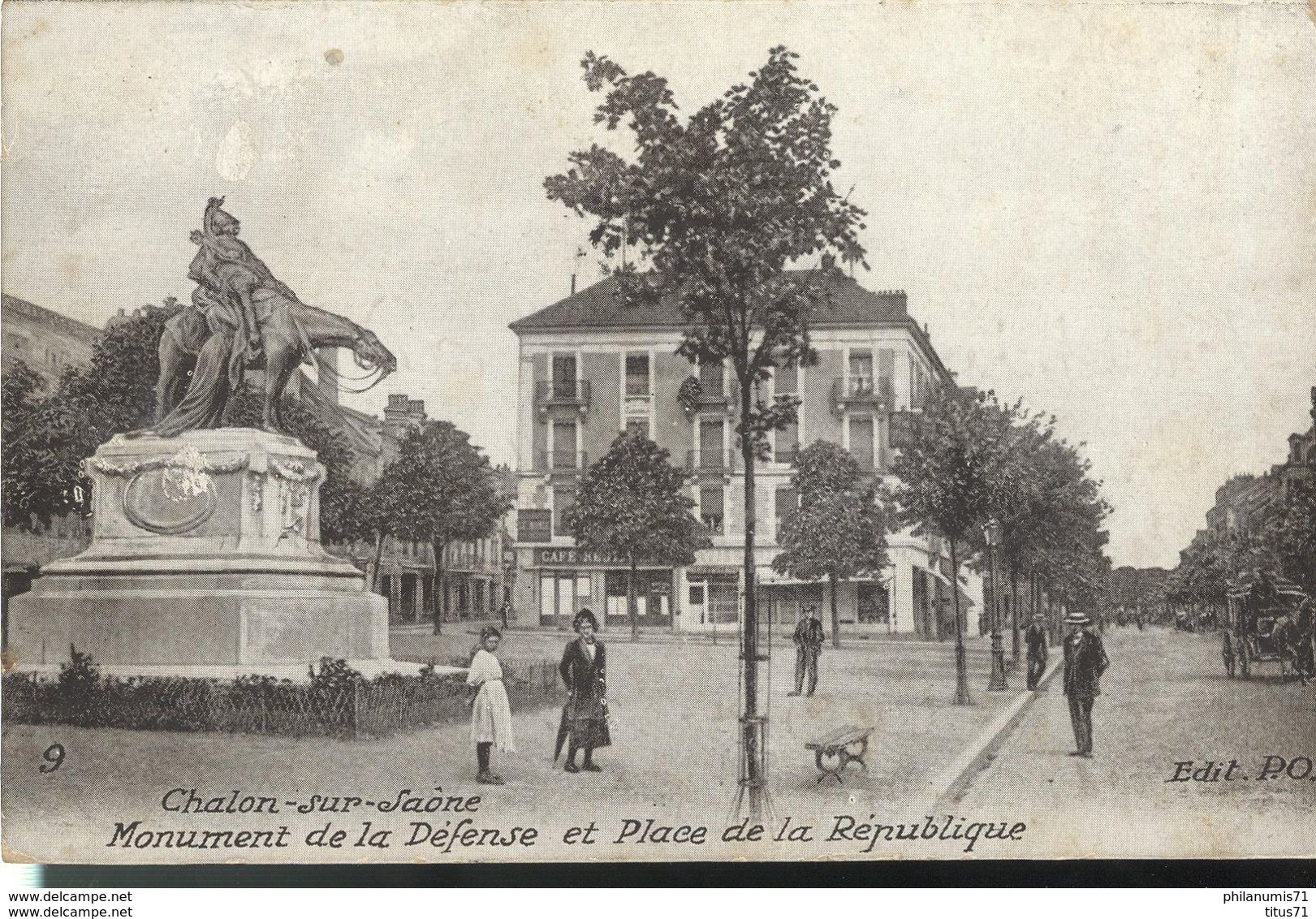 Cpa  Chalon Sur Saone - Monument De La Défense - Place De La République -  Circulée 1916 - Chalon Sur Saone