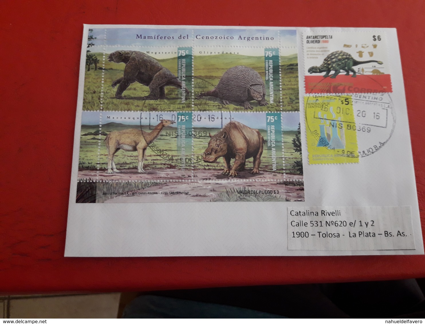 L'Argentine Enveloppe Circulé Avec Timbres Et Bloc Des Dinosaures - Brieven En Documenten