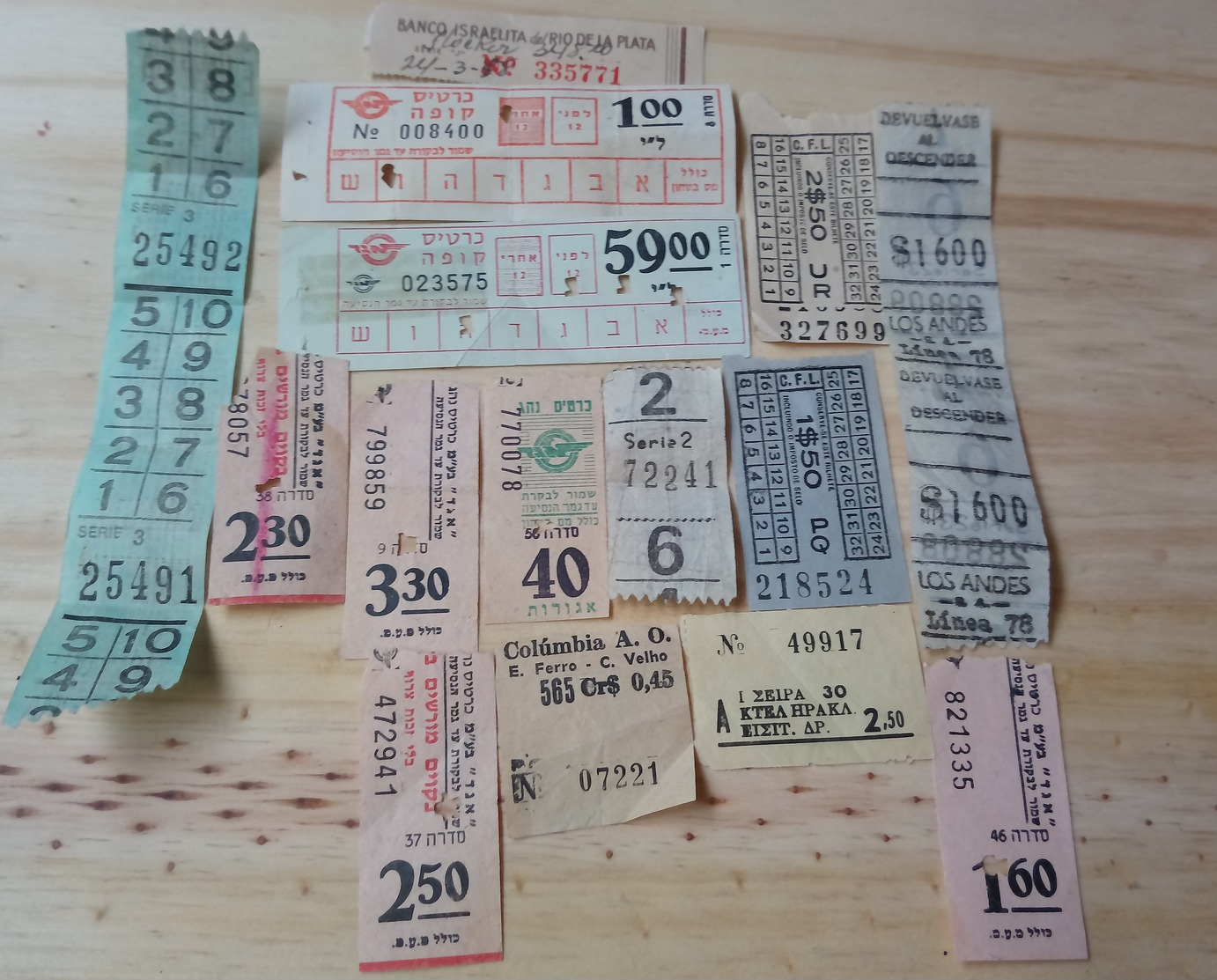 16 LOT OF 15, TICKETS OF BUS, ISRAEL, ARGENTINE, AND ODETHS. - Autres & Non Classés