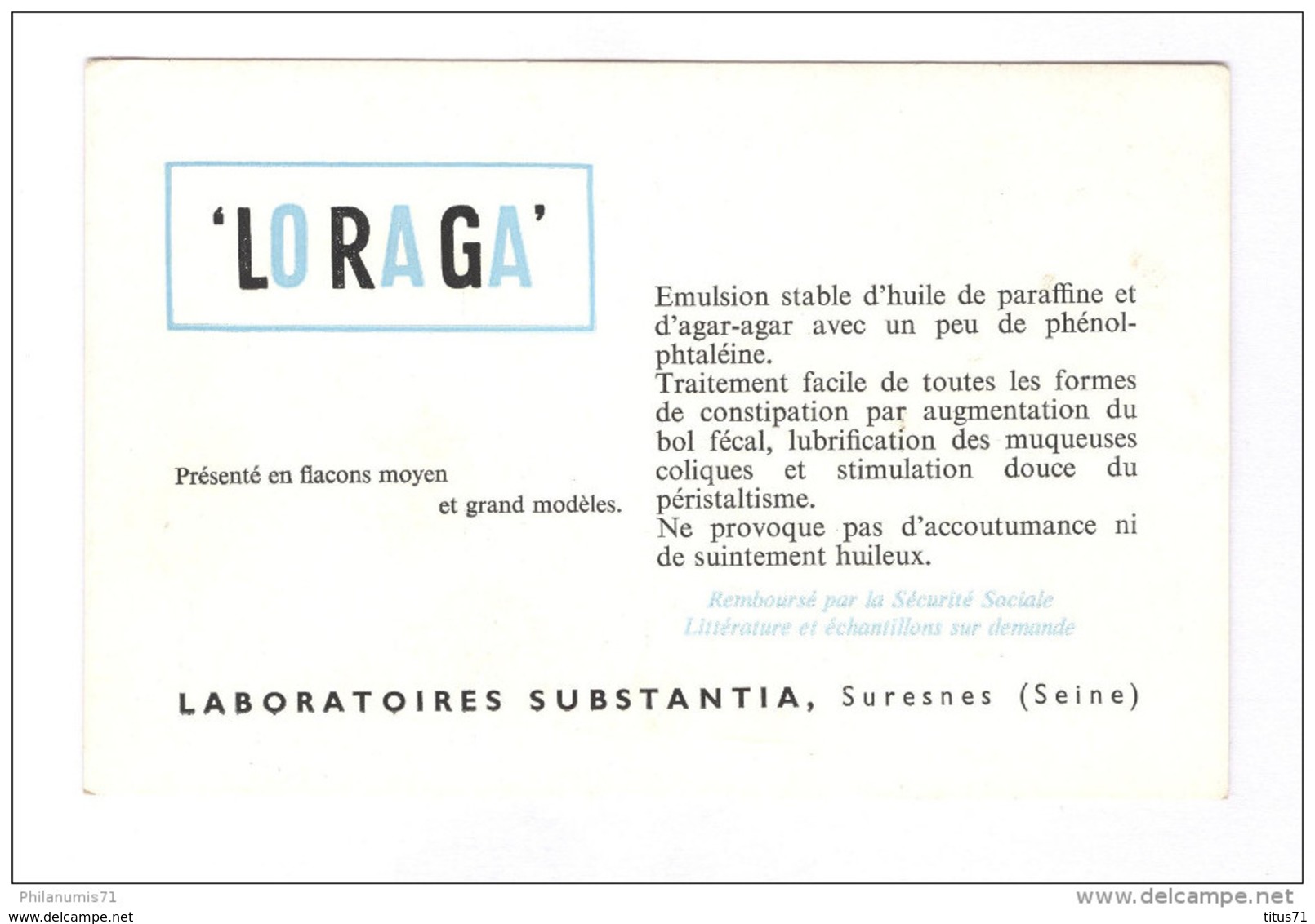 Buvard Loraga - Laboratoire Substentia - Très Bon état - Produits Pharmaceutiques