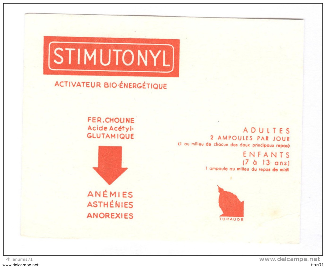 Buvard Stimutonyl - Laboratoire Toraude - Très Bon état - Produits Pharmaceutiques