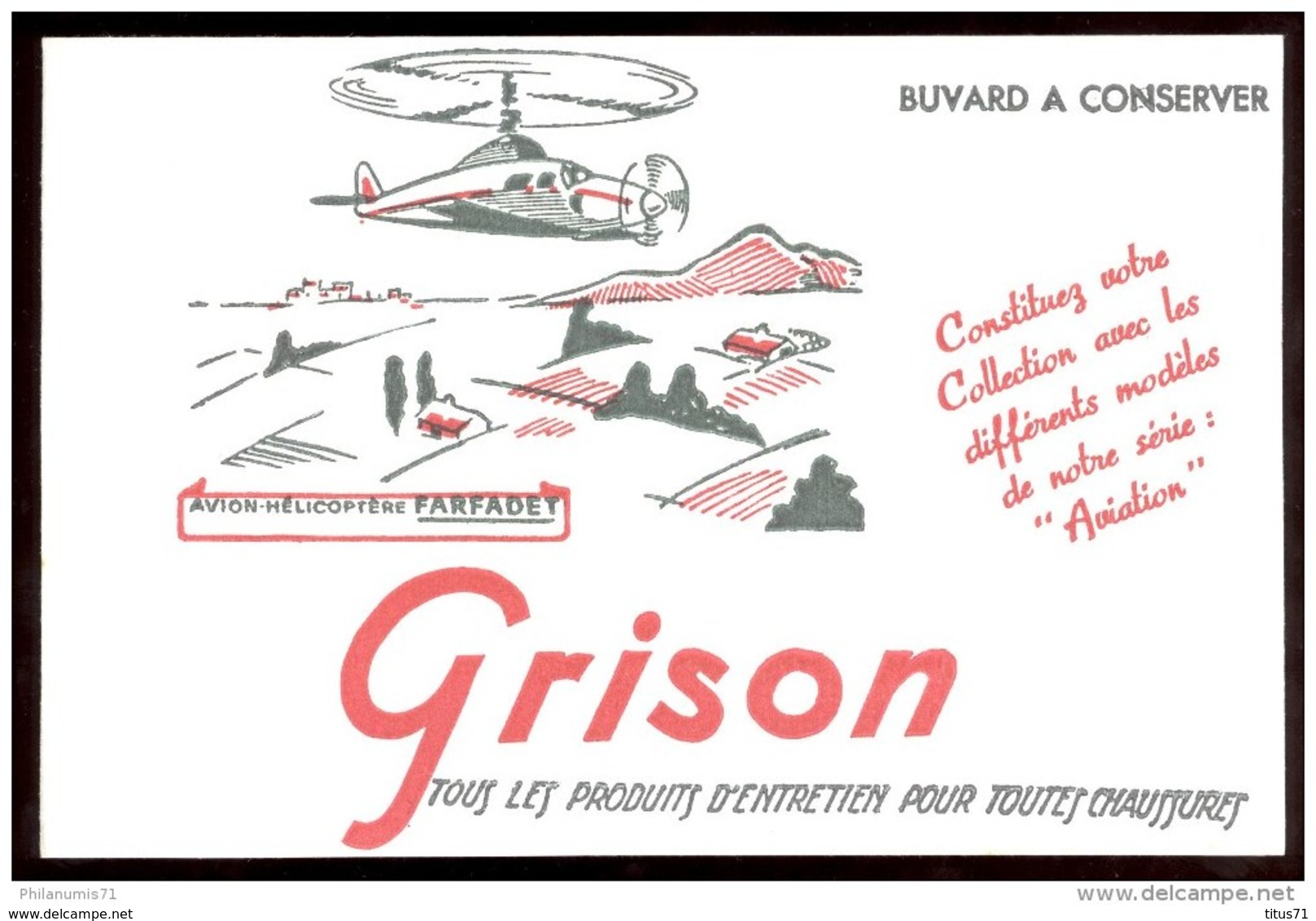 Buvard Cirage Grison - Série Aviation -Avion Hélicoptère Farfadet  - 21,1   X 13,7 Cm - Produits Ménagers