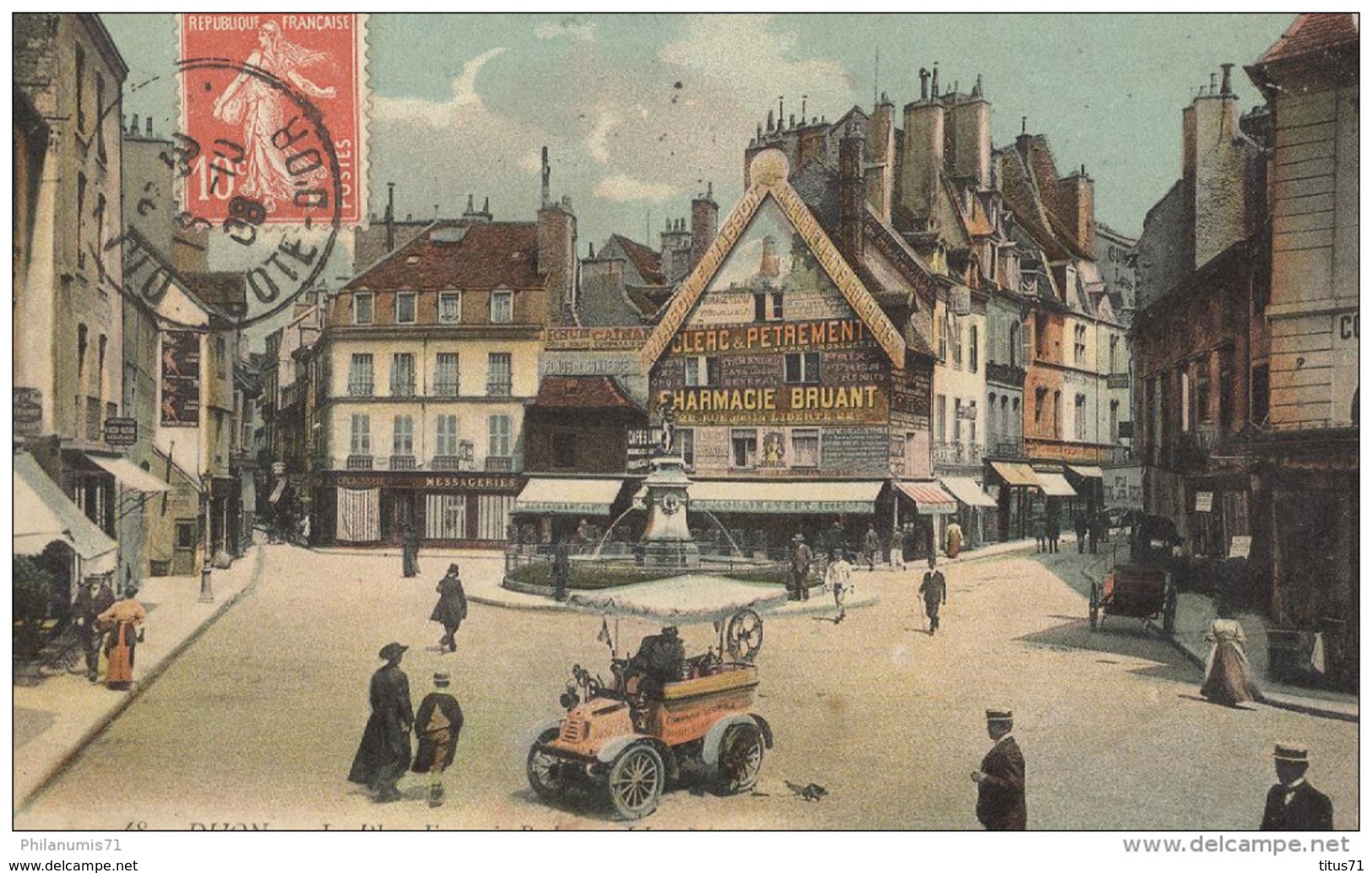 CPA Dijon - Place François Rude  -  Circulée 1908 - Dijon