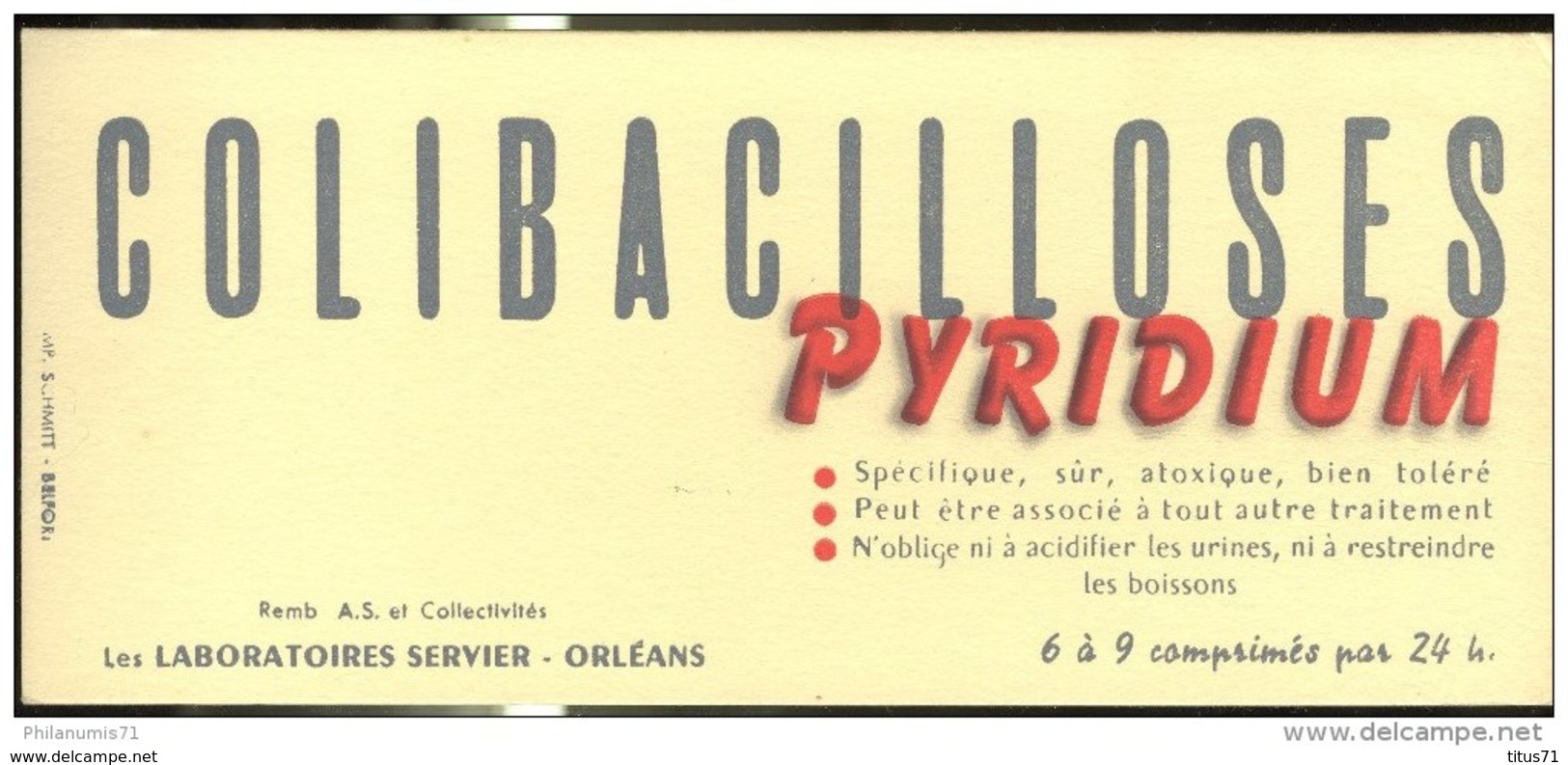 Buvard Pyridium - Laboratoire  Servier - Très Bon état - Chemist's