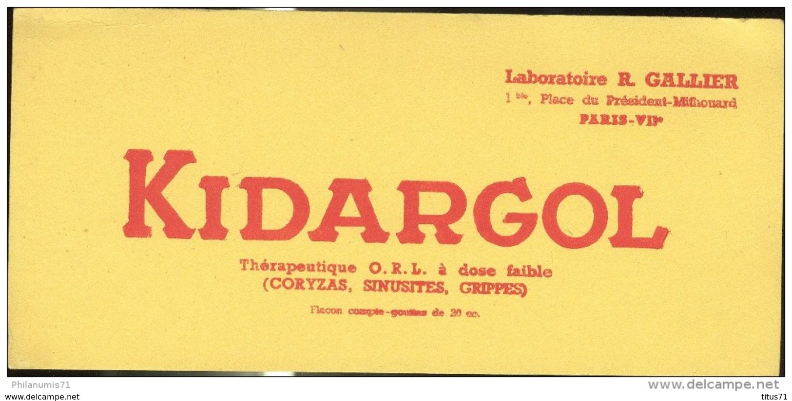 Buvard Kidargol  - Laboratoire  Gallier - Très Bon état - Drogerie & Apotheke