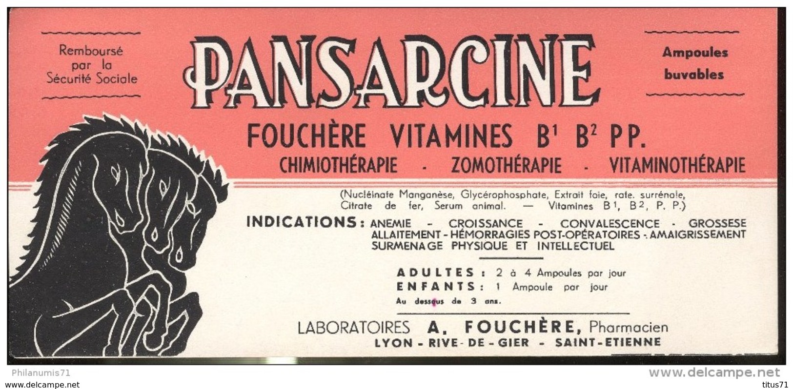 Buvard Pansarcine - Laboratoire Fouchère - Très Bon état - Chemist's