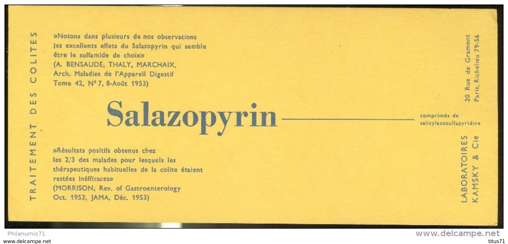 Buvard Salazopyrin - Laboratoire Kamsky - Très Bon état - Produits Pharmaceutiques