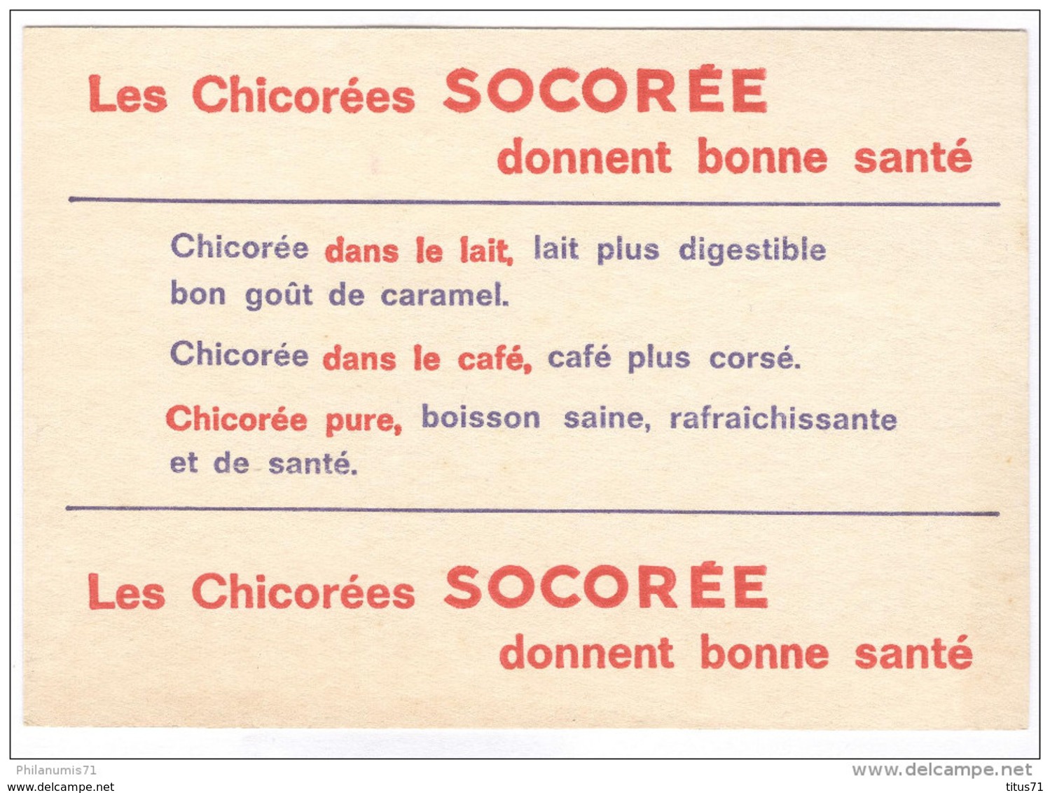 Ardoise Publicitaire Cartonnée - Socorée La Bonne Chicorée - Très Bon état - Café & Thé