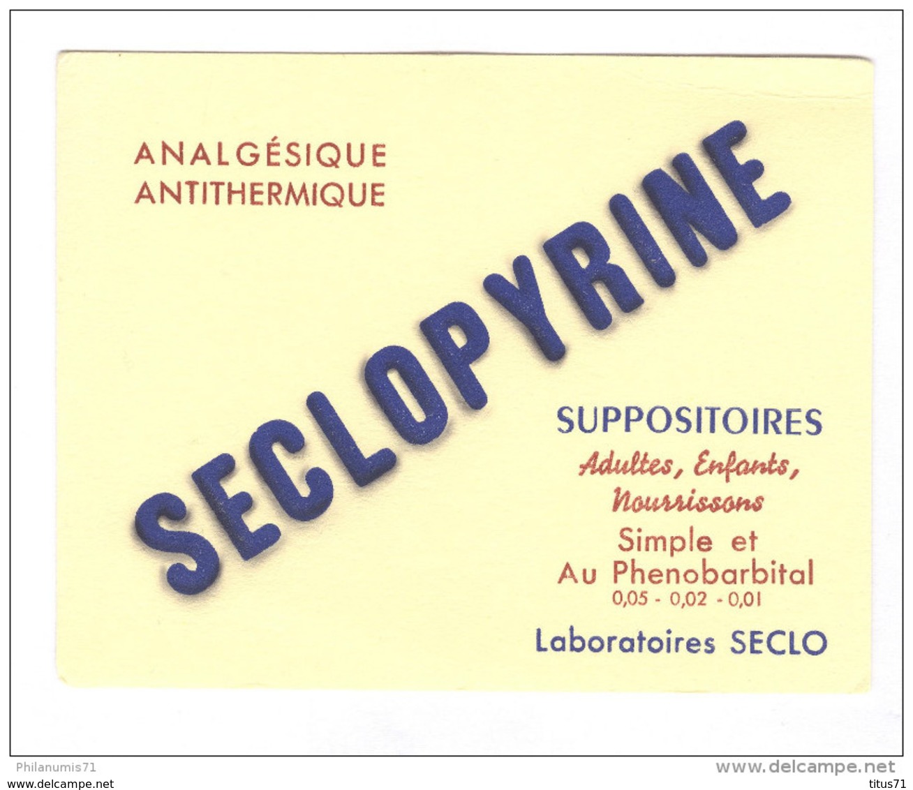 Buvard Seclopyrine - Laboratoire Seclo - Très Bon état - Produits Pharmaceutiques