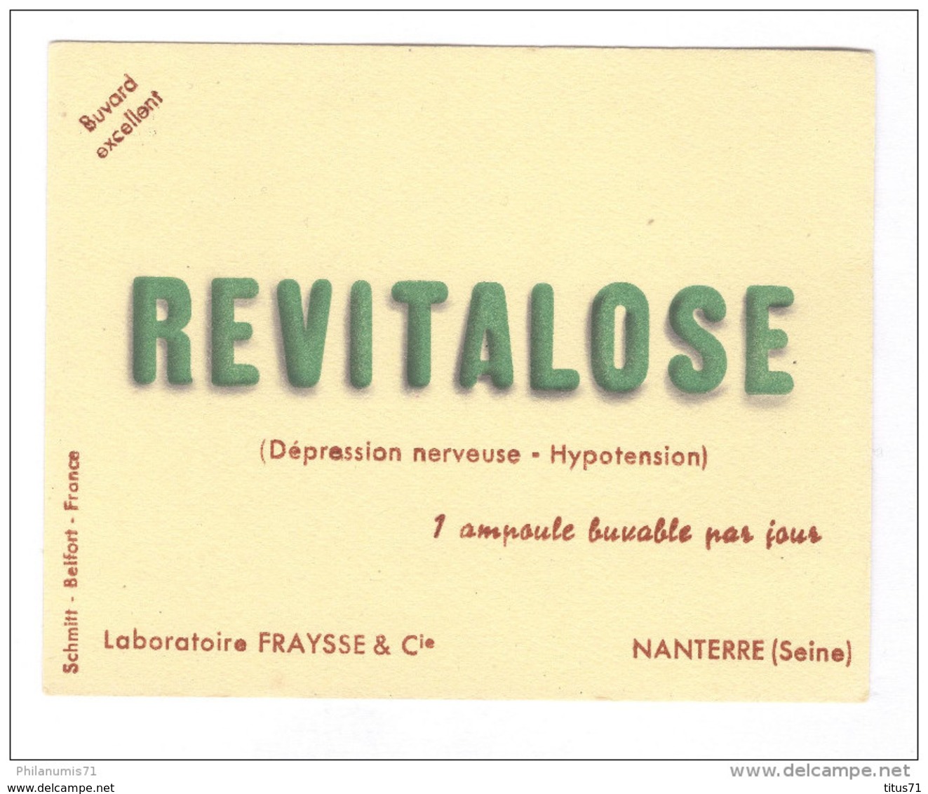 Buvard Revitalose - Laboratoire Fraysse - Nanterre - Très Bon état - Produits Pharmaceutiques