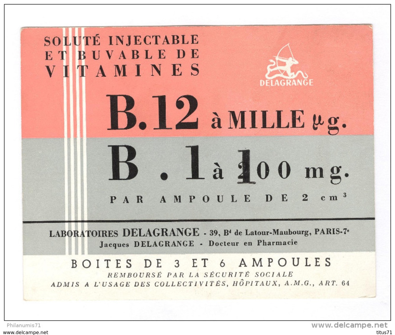 Buvard B12 B1 - Laboratoire Delagrange Paris - Bon état - Produits Pharmaceutiques