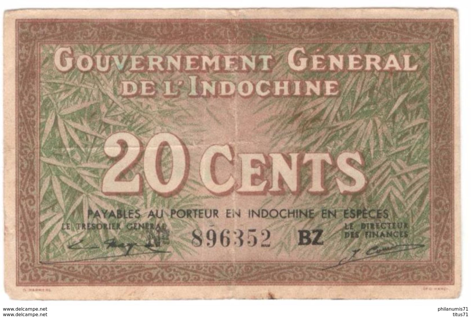 Billet 20 Centimes Gouvernement Général De L'Indochine - 1939 - Pick 86d - Autres & Non Classés