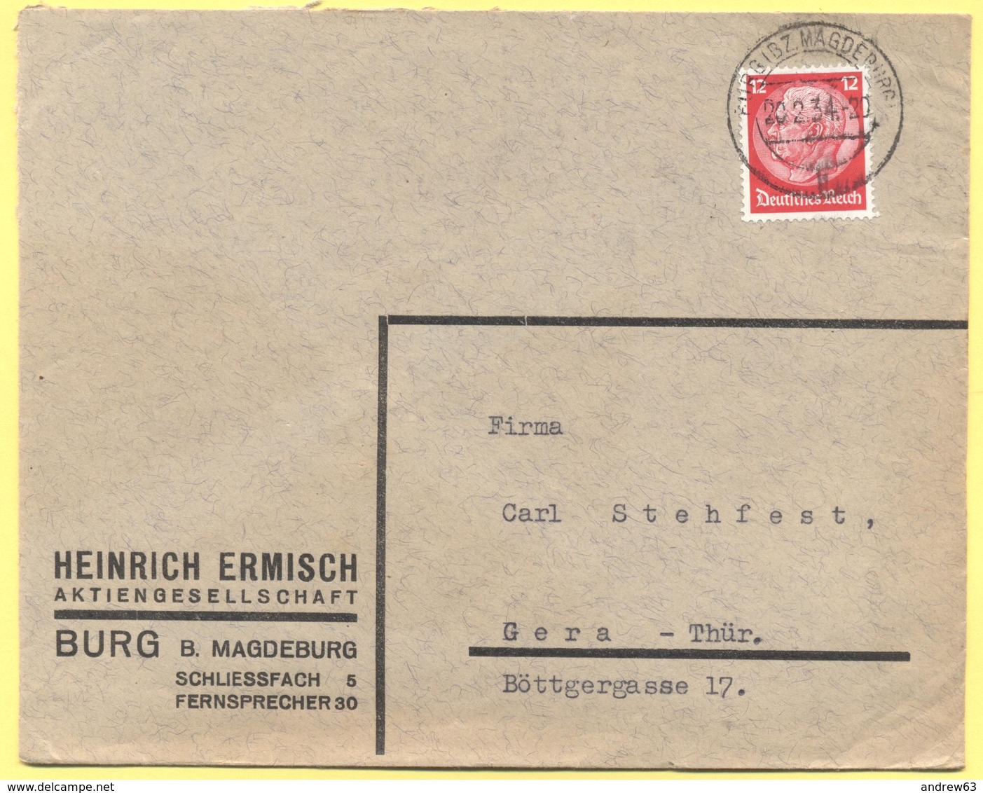 Deutsches Reich - 1934 -12 - Heinrich Ermisch - Viaggiata Da Burg Bei Magdeburg Per Gera - Storia Postale